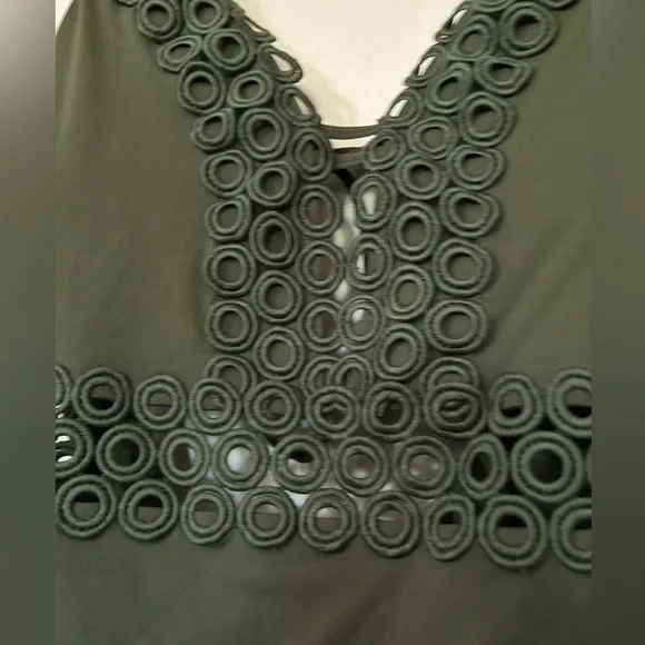 BECCA Siren Olive Green One Piece Swimsuit. Cute Circular Cutouts, Tie Back. - Picture 7 of 16